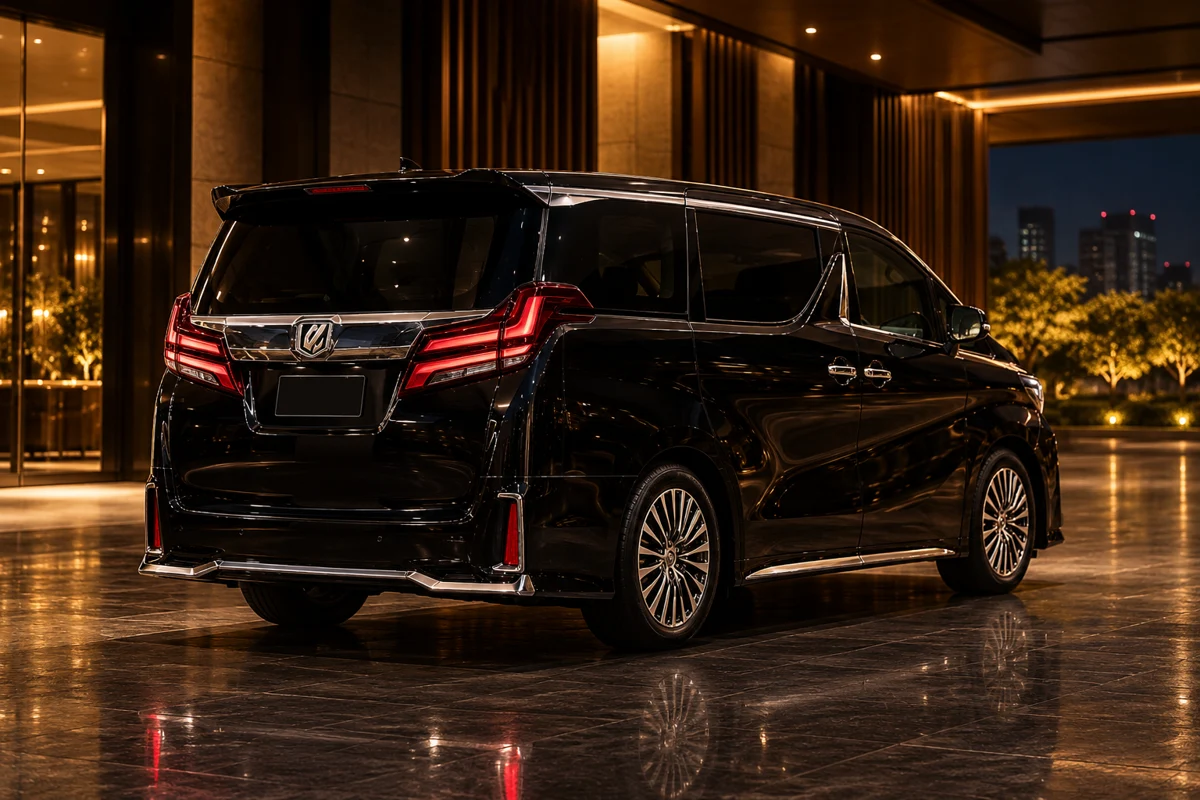 Illustrative black Toyota Alphard rear view