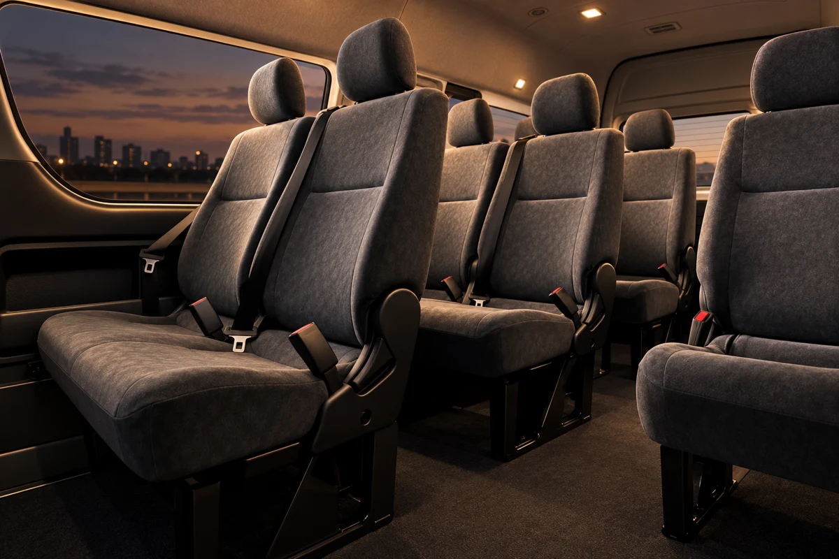 Toyota Hiace Grand Cabin style gray tricot seats, illustrative